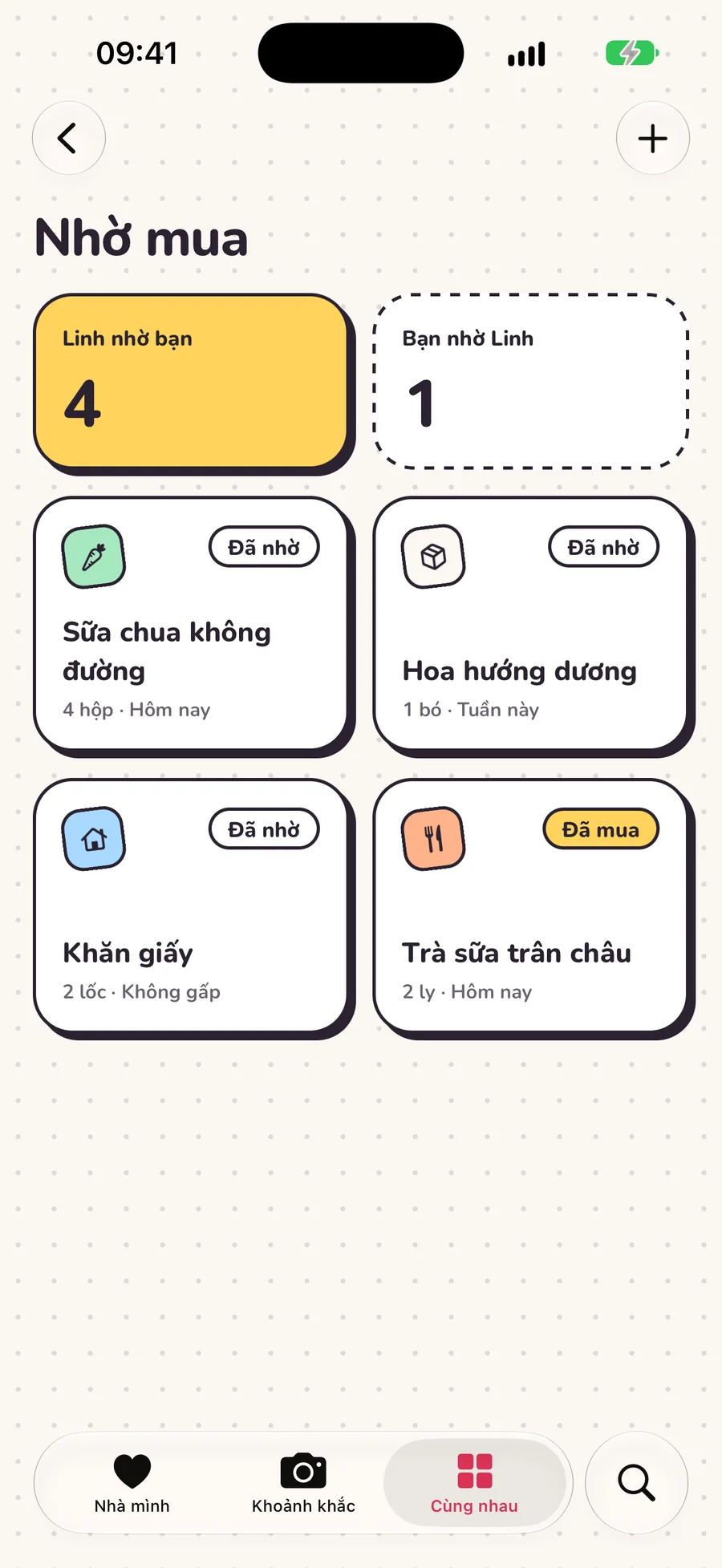 Màn Nhờ mua với các món đang chờ